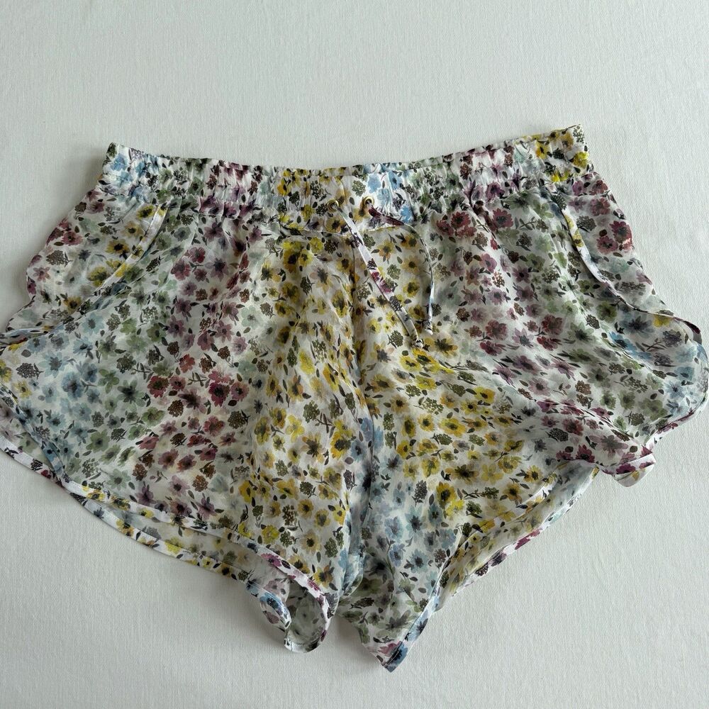 Sinesia Karol Floral Silk Sheer Boho Shorts sz Large